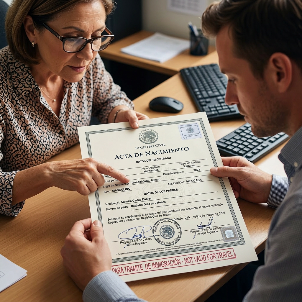 Mexican birth certificate for Juan Carlos Hernandez Ramirez with immigration use stamp
